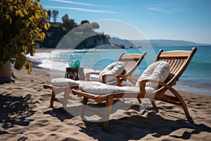 Seaside relaxation Chaise lounges invite beachgoers to unwind by the tranquil waves