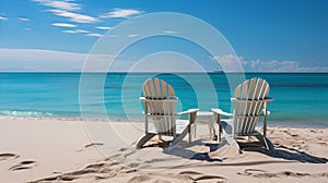 Seaside Relaxation with an Empty Beach Chair The beach where the sky meets the sea under the sunlight. copy space for an