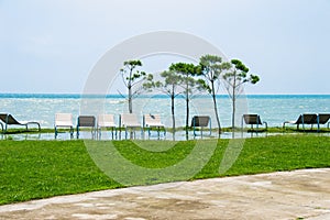Seaside resort, chaise longue, black sea, grass photo