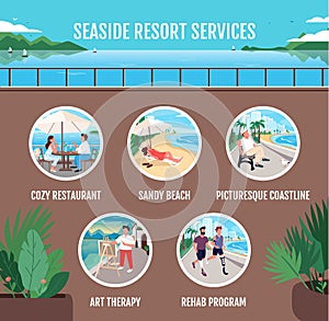 Seaside resort services flat color vector informational infographic template