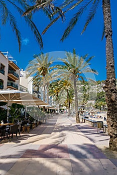 Seaside restaurants along the sea promenade of Port de Soller, Mallorca