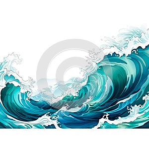 Seaside Reverie Exploring Water Wave Designs Ocean Patterns and Azure Wave Art on White Background