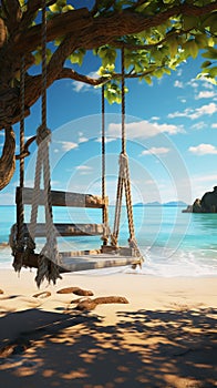 Seaside serenity A swing hangs invitingly, embracing the tranquil beauty of the beach