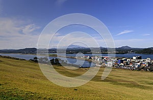 Seaside small city within seongsun ilchubong jeju island south korea