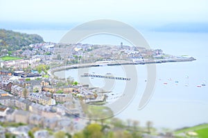 Seaside town city miniature view aerial high above greenock lyle hill gourock inverclyde dock Scotland