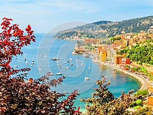 Seaside town on the French Riviera. Landscape of the Cote d`Azur, Villefranche-sur-Mer, France