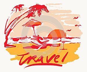 Seaside view beach sunset vacation travel vector