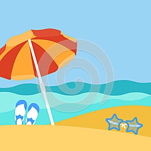 Seaside view on beautiful beach with parasol