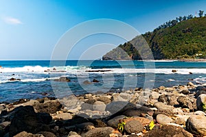 Seaside view from the Manapany stone beach on Reunion island photo