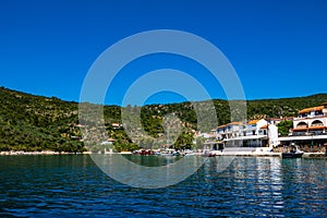 Seaside view of Steni Vala coastal village in Alonissos island, Greece