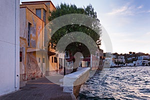 The seaside village of Agia Marina, Leros island, Greece, in the evening