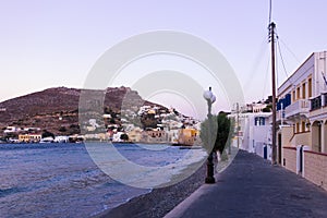 The seaside village of Agia Marina, Leros island, Greece, in the evening