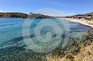 Seaside village on the Isla del Sol on Lake Titicaca in Bolivia