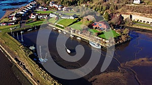 Seaside village in Scotland aerial view