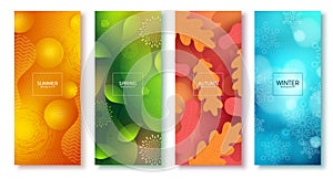 Season abstract vector poster set. Seasonal colorful background like summer, spring, autumn and winter