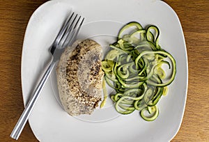 season chicken breast, with zucchin noodles