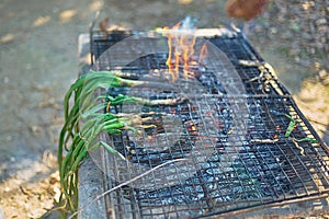 Season of delicious charcoal grilled calsots