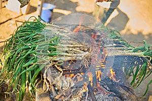 Season of delicious charcoal grilled calsots