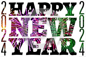 Season greeting, happy new year 2024 text made from fireworks isolated white background