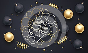 Season Greetings font text flourish golden calligraphy lettering of swash gold typography for Xmas or New Year greeting card desig photo