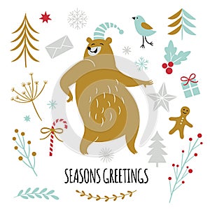 Season greetings, vector illustrations set
