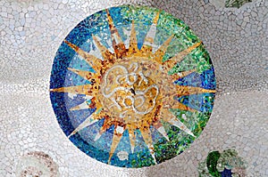 Season mosaic at sala Hipostila in Park Guell photo