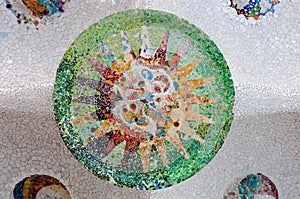 Season mosaic at sala Hipostila in Park Guell photo