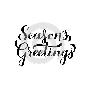 Season s Greetings calligraphy hand lettering isolated on white. Merry Christmas and Happy New Year typography poster. Easy to