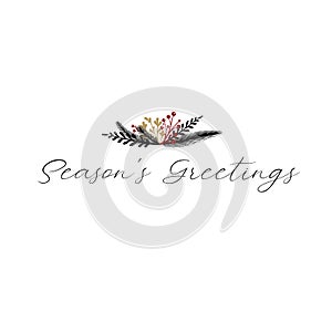 Season`s Greetings Hand Lettering Greeting Card. Vector Illistration. Modern Calligraphy. Handwritten Christmas Decor