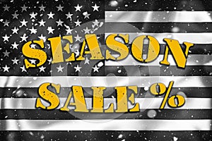 Season sale banner illustration on black and white USA flag