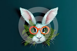 season spring card greeting holiday eyeglasse leaves carrot whiskers nose shaped heart face rabbit Easter