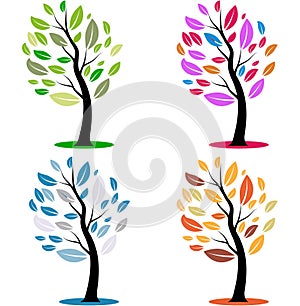 Season tree vector illustration winter, spring, summer, autumn