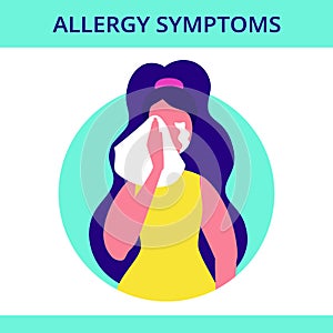 Seasonal allergy. Woman with teary eyes. pollen and flowers allergy