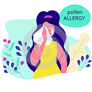 Seasonal allergy. Woman with teary eyes. pollen and flowers allergy
