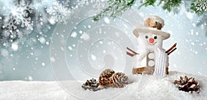 Seasonal background with happy snowman