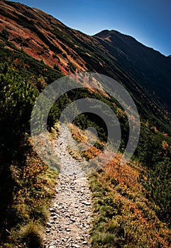 Mountain walkway to autumn landscape