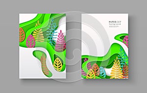 Seasonal banner with layered shape and colorful leaves in paper cut style