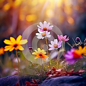 Seasonal Beauty: Wild Flowers Blooming on Summer or Autumn Nature Background, Website Banner