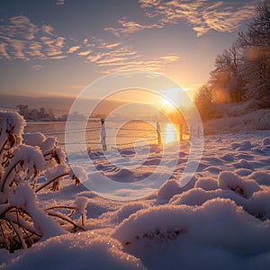 Seasonal beauty Winter landscape captivates during the serene sunset