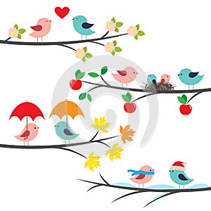 Seasonal branches and birds