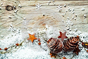 Seasonal Christmas background with cones and stars