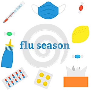 Seasonal cold or flu. Set of flat images