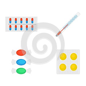 Seasonal cold or flu. Set of flat images