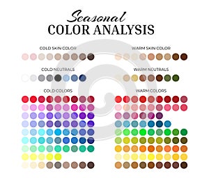 Seasonal Color Analysis Palette with Cold and Warm Color Swatches for Every Color, Neutrals, Skin Shades