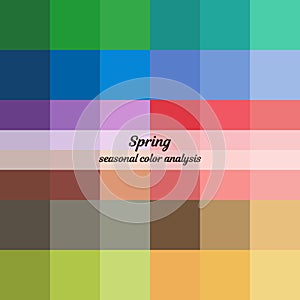 Seasonal color analysis palette for spring type. Type of female appearance