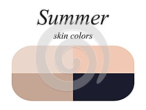 Seasonal color analysis palette for summer type of female appearance. Skin colors for summer type.