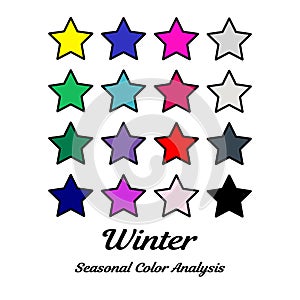 Seasonal color analysis palette for winter type. Type of female appearance