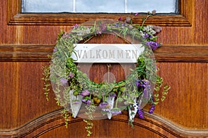 Seasonal decoration on Swedish door