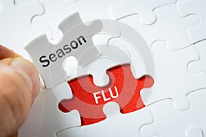 Seasonal flu, autumn and winter, caused by influenza virus type A or B. dangerous to health, health concept, lettering season and