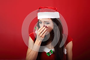 Seasonal flu. Unhappy frustration sick woman coughing in the han